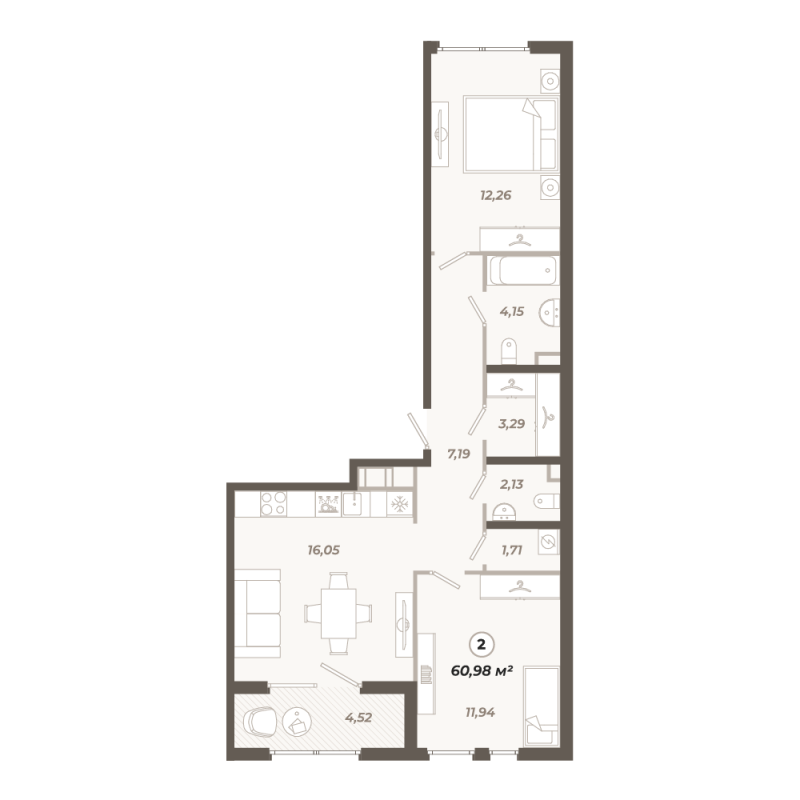 3 ккв (Евро) 61 м²