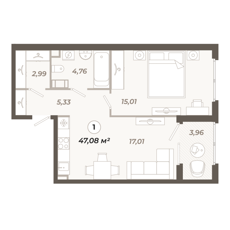 2 ккв (Евро) 47,1 м²