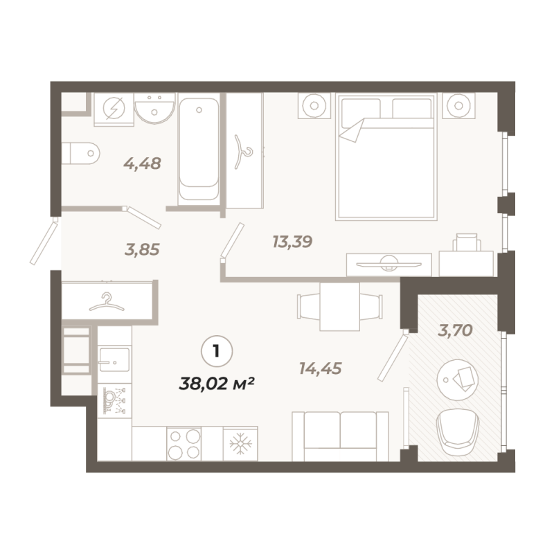 1 ккв 38 м²