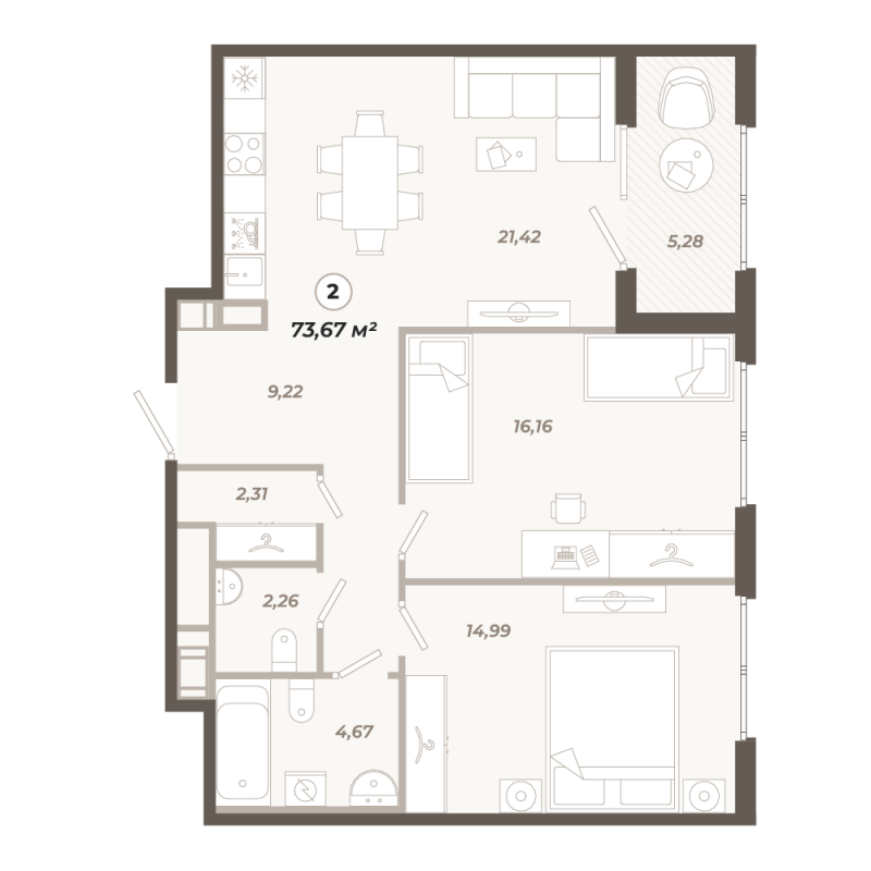3 ккв (Евро) 73,7 м²