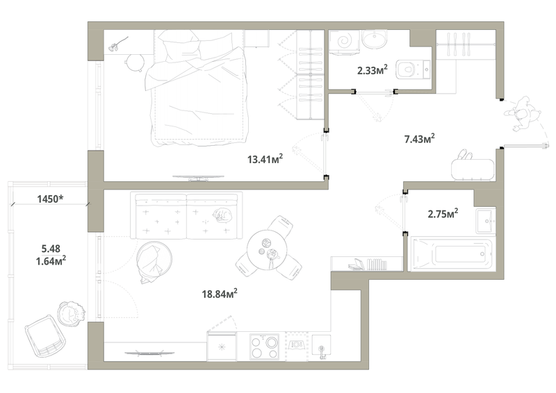 2 ккв (Евро) 46,4 м²
