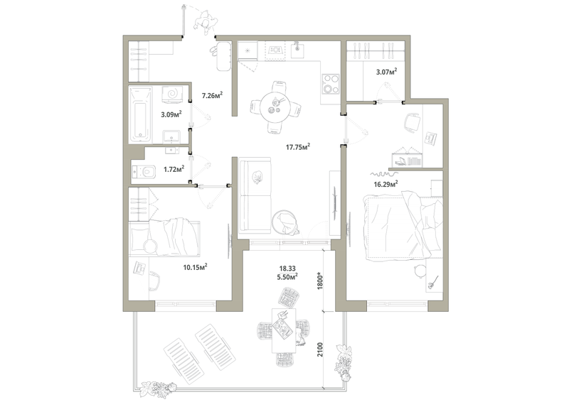 3 ккв (Евро) 64,8 м²