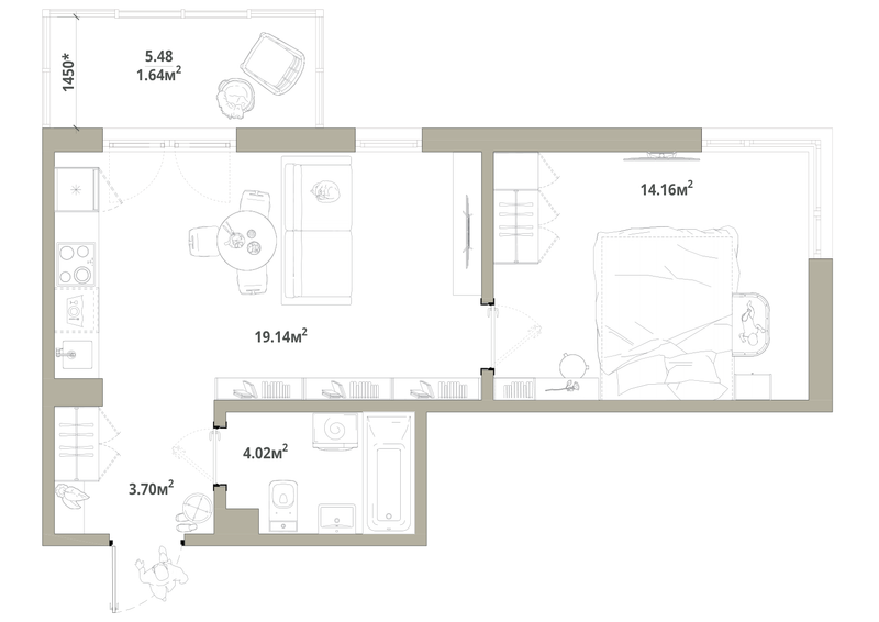 2 ккв (Евро) 42,7 м²