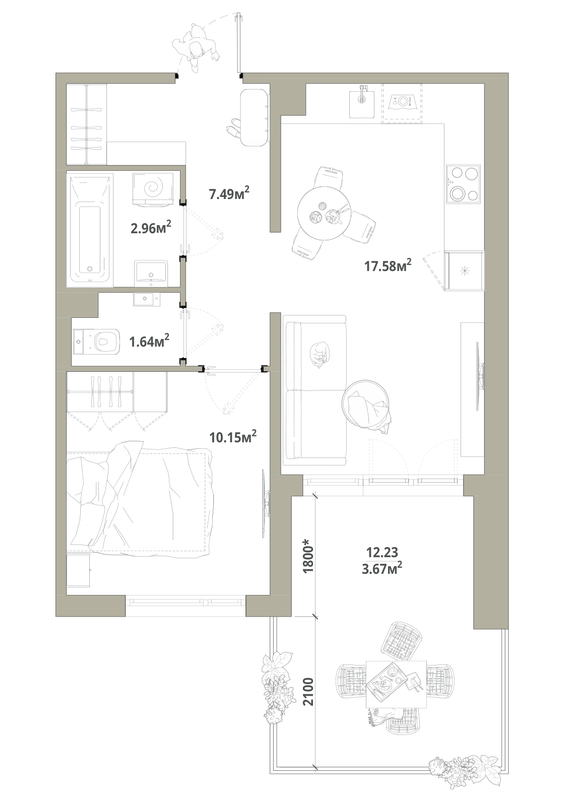2 ккв (Евро) 43,5 м²