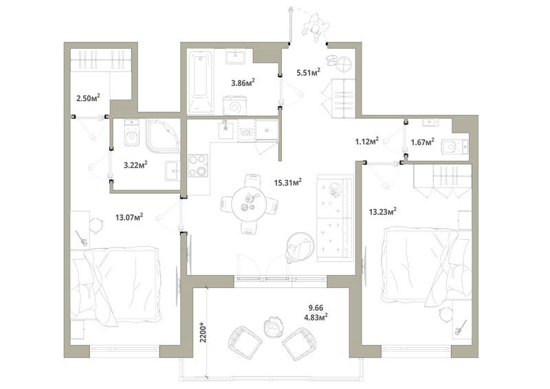 3 ккв (Евро) 64,3 м²