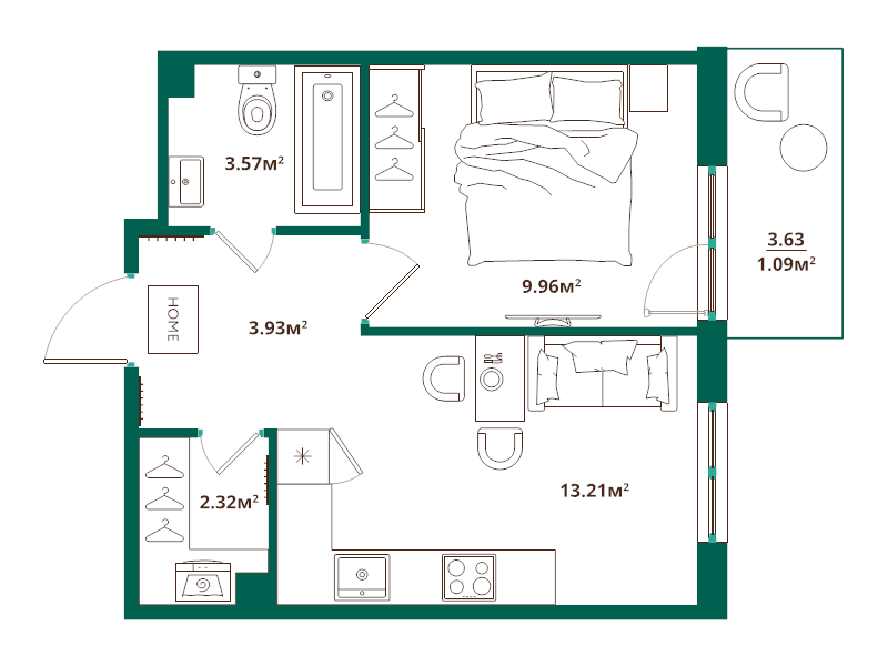 1 ккв 34,1 м²