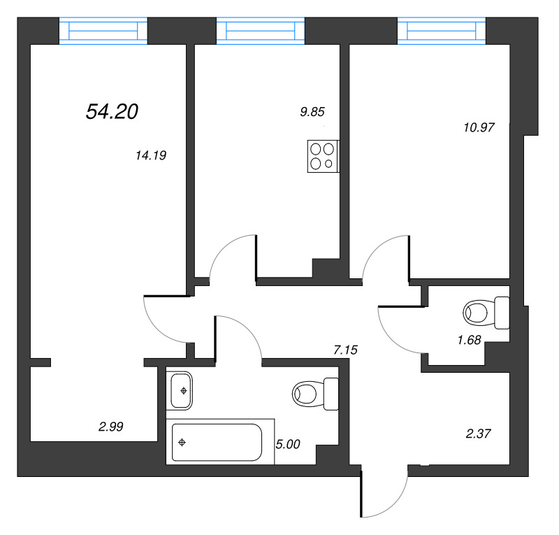 2 ккв 54,2 м²
