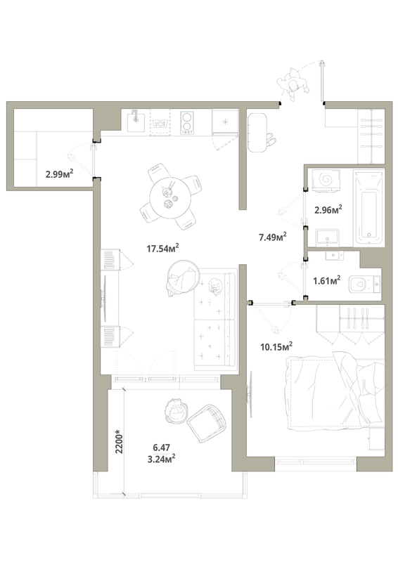 2 ккв (Евро) 46 м²