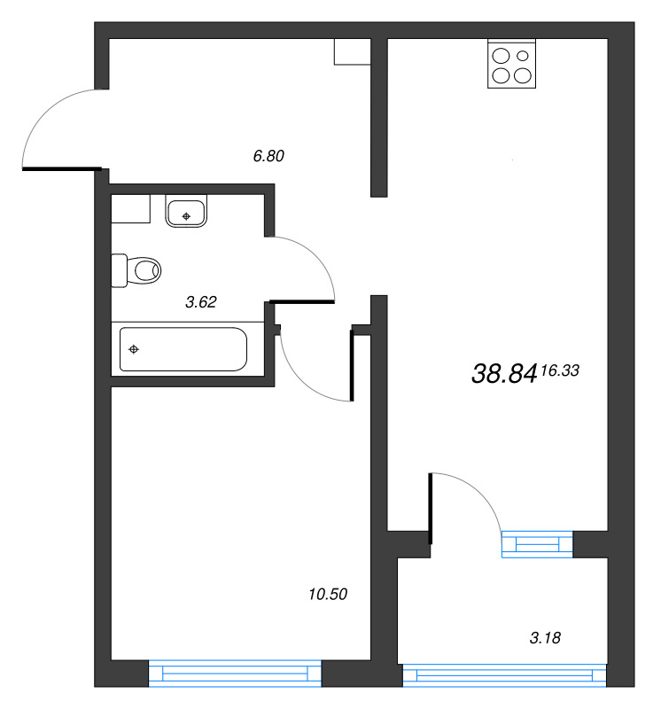 2 ккв (Евро) 38,8 м²