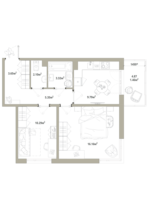 2 ккв 52,1 м²