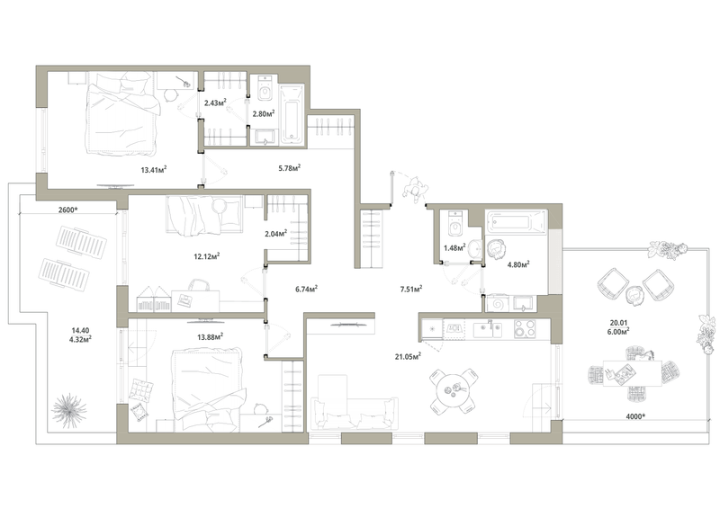 4 ккв (Евро) 104,4 м²