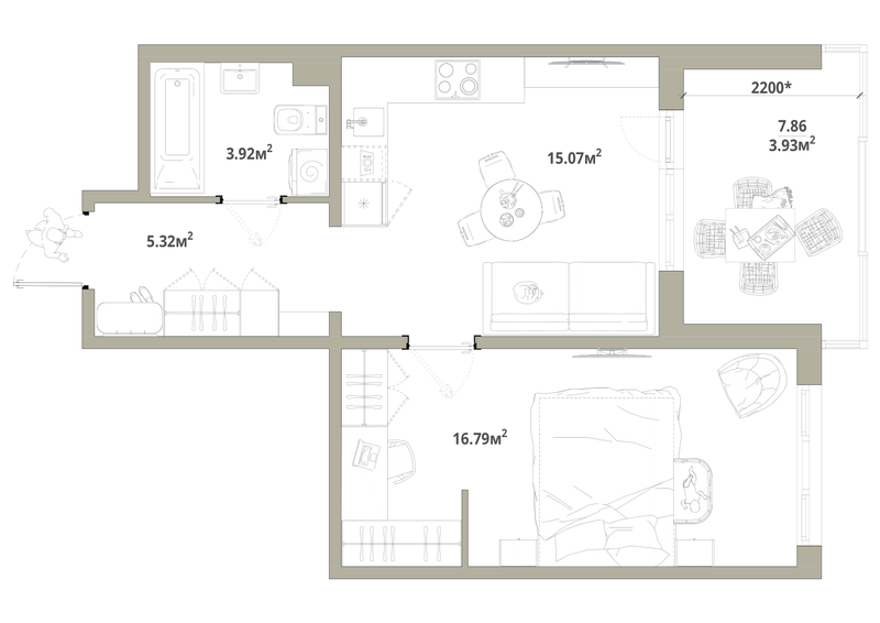 2 ккв (Евро) 45 м²