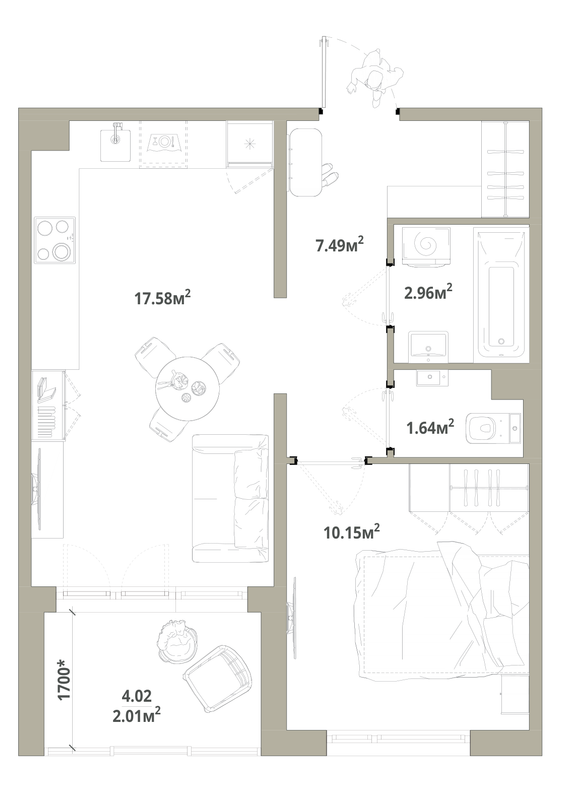 2 ккв (Евро) 41,8 м²