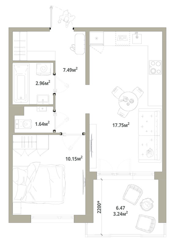 2 ккв (Евро) 43,2 м²