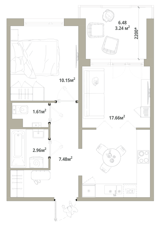 2 ккв (Евро) 43,1 м²