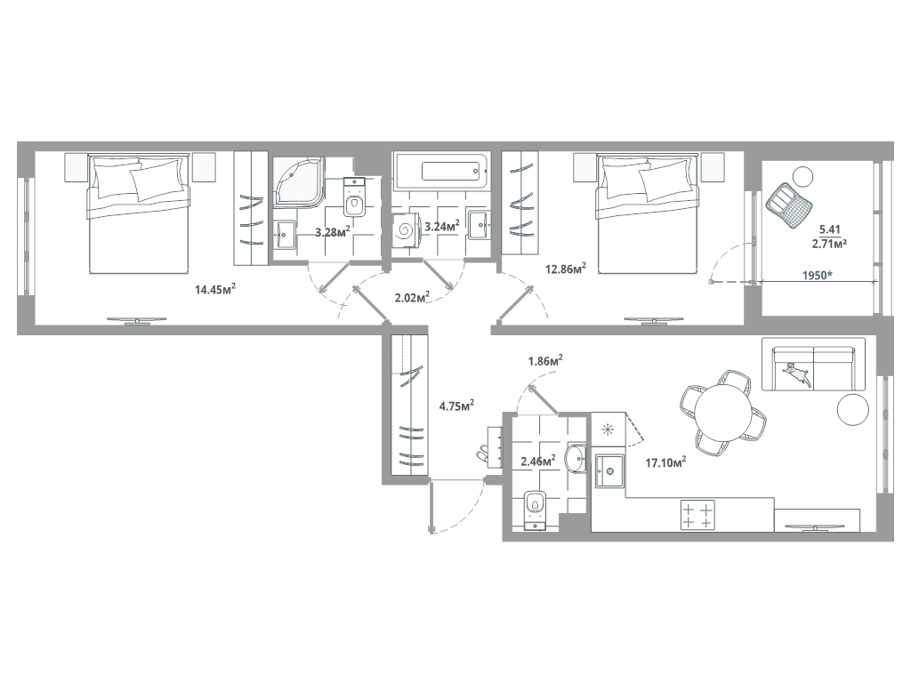 3 ккв (Евро) 64,7 м²