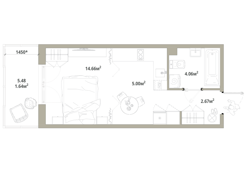 Студия 28 м²
