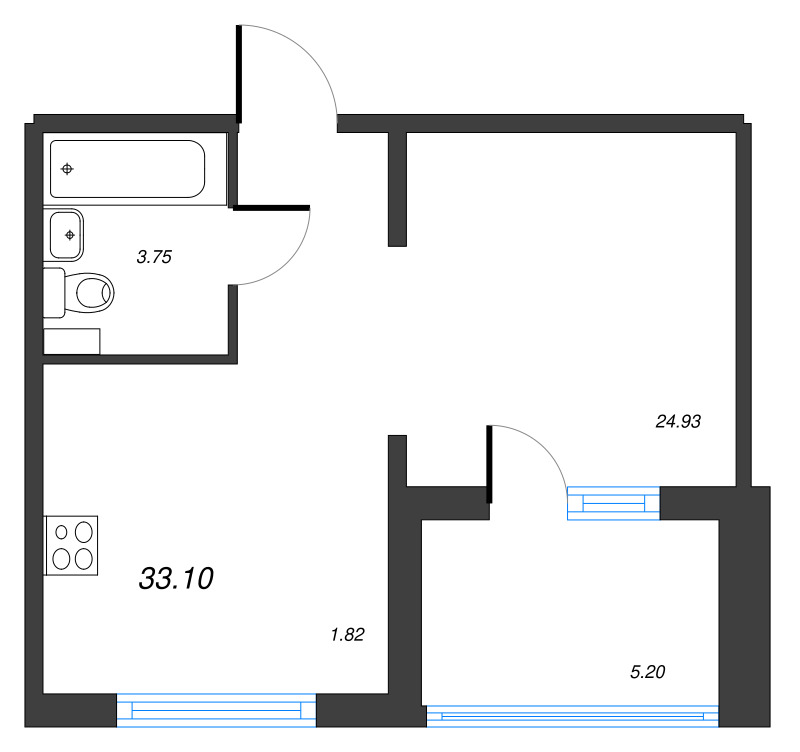 Студия 33,1 м²