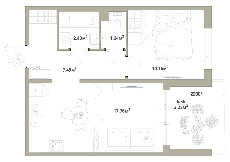 2 ккв (Евро) 43,2 м²