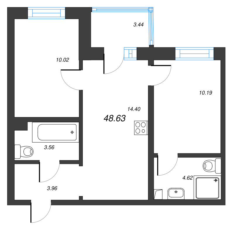 2 ккв 48,6 м²