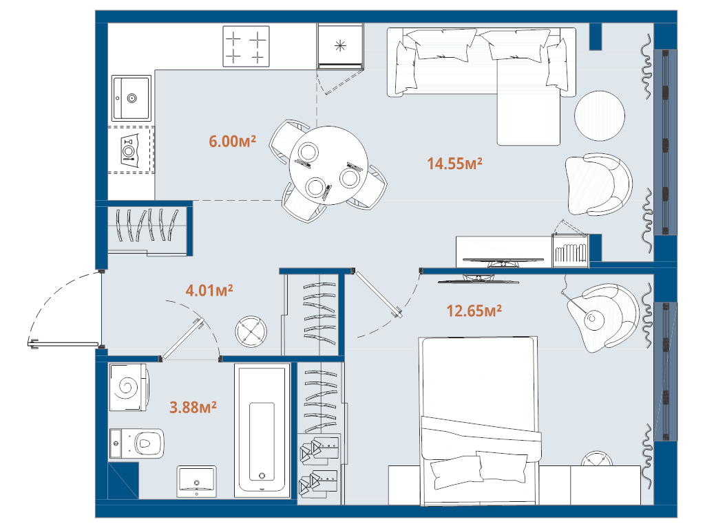 2 ккв (Евро) 41,1 м²