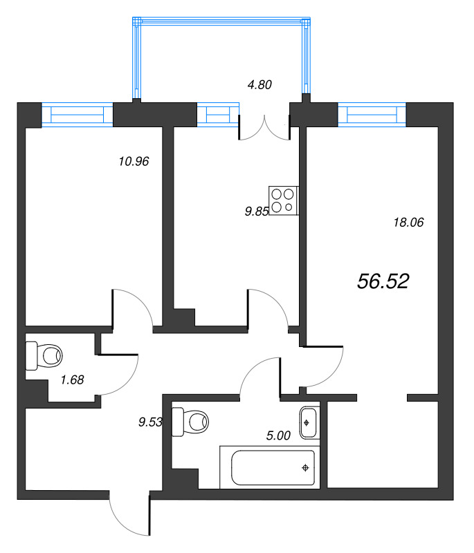 2 ккв 56,5 м²