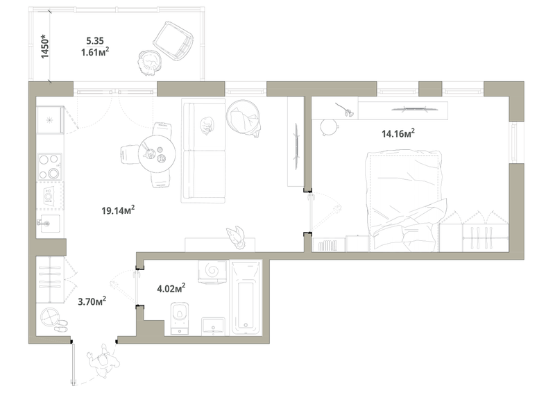 2 ккв (Евро) 42,6 м²