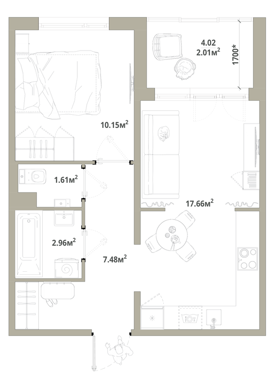 2 ккв (Евро) 41,9 м²