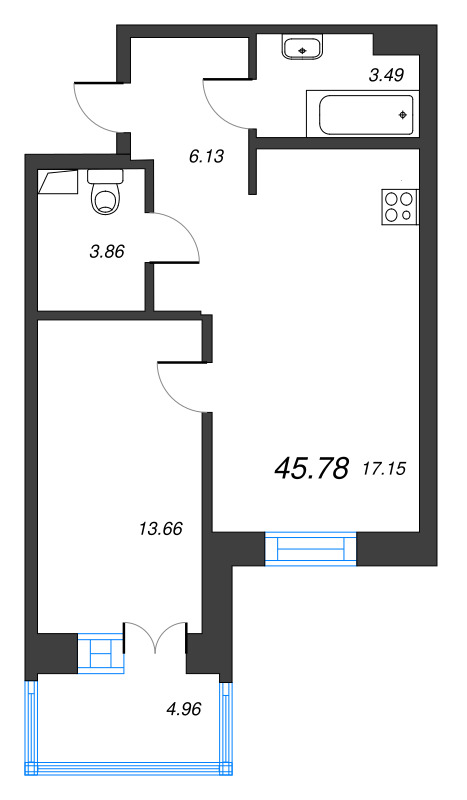 2 ккв (Евро) 45,8 м²