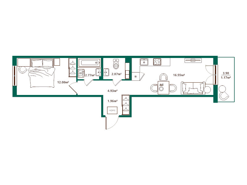 2 ккв (Евро) 42,3 м²