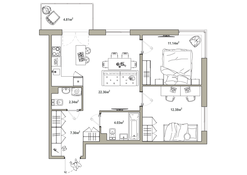3 ккв (Евро) 61,1 м²
