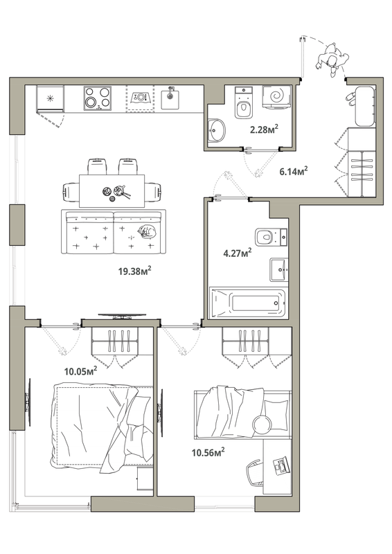 3 ккв (Евро) 52,7 м²