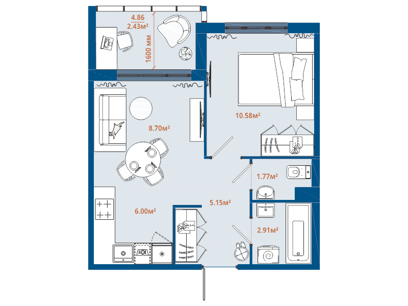 2 ккв (Евро) 37,5 м²