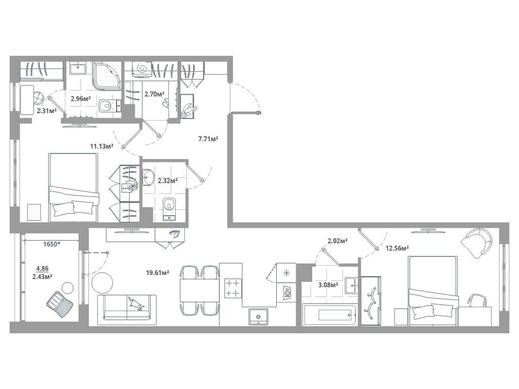 3 ккв (Евро) 68,8 м²