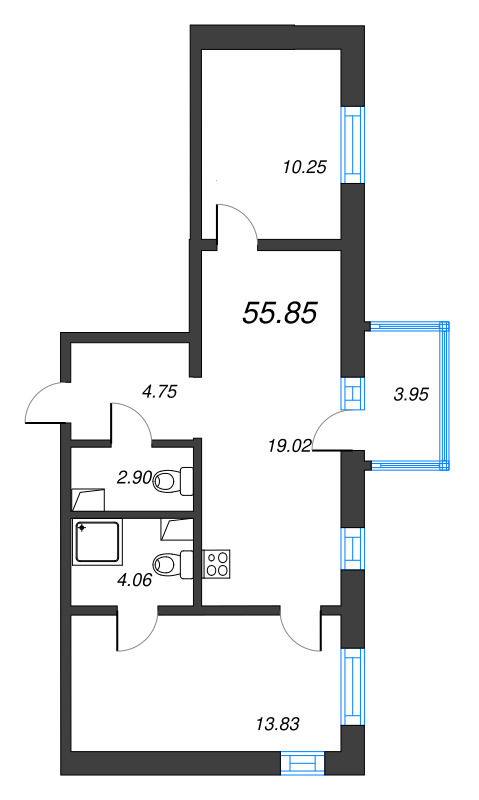 3 ккв (Евро) 55,9 м²