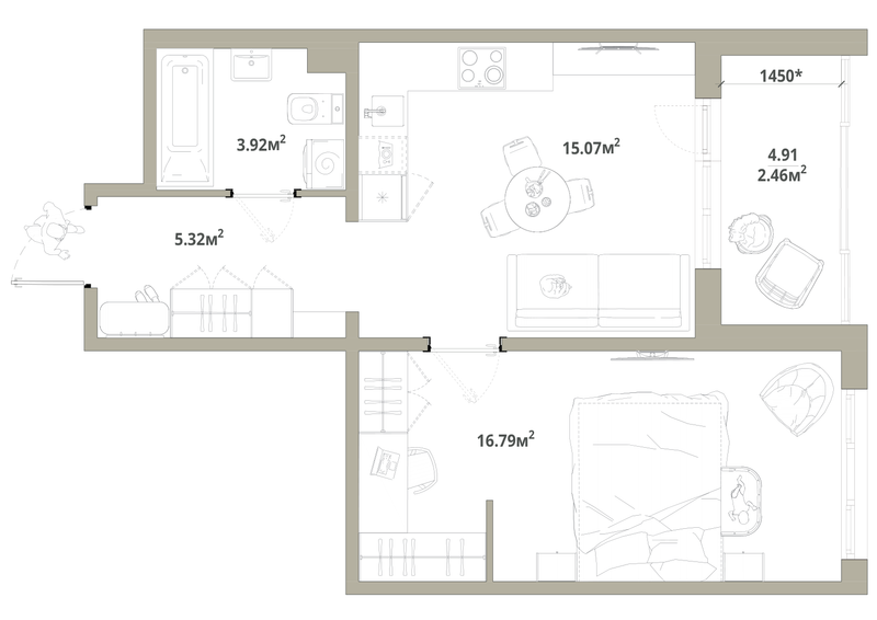 2 ккв (Евро) 43,6 м²