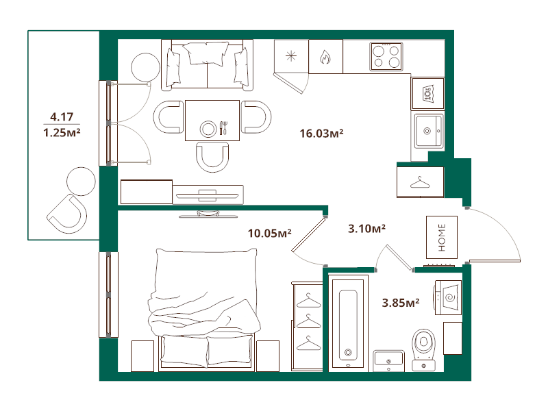2 ккв (Евро) 34,3 м²
