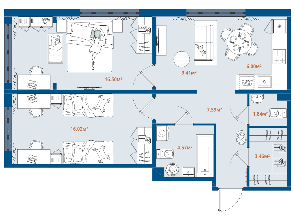2 ккв 65,4 м²