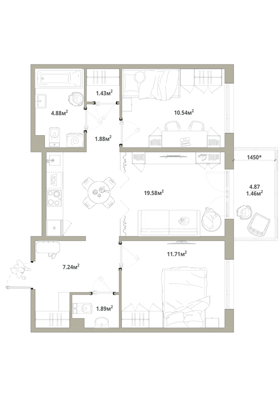3 ккв (Евро) 60,6 м²
