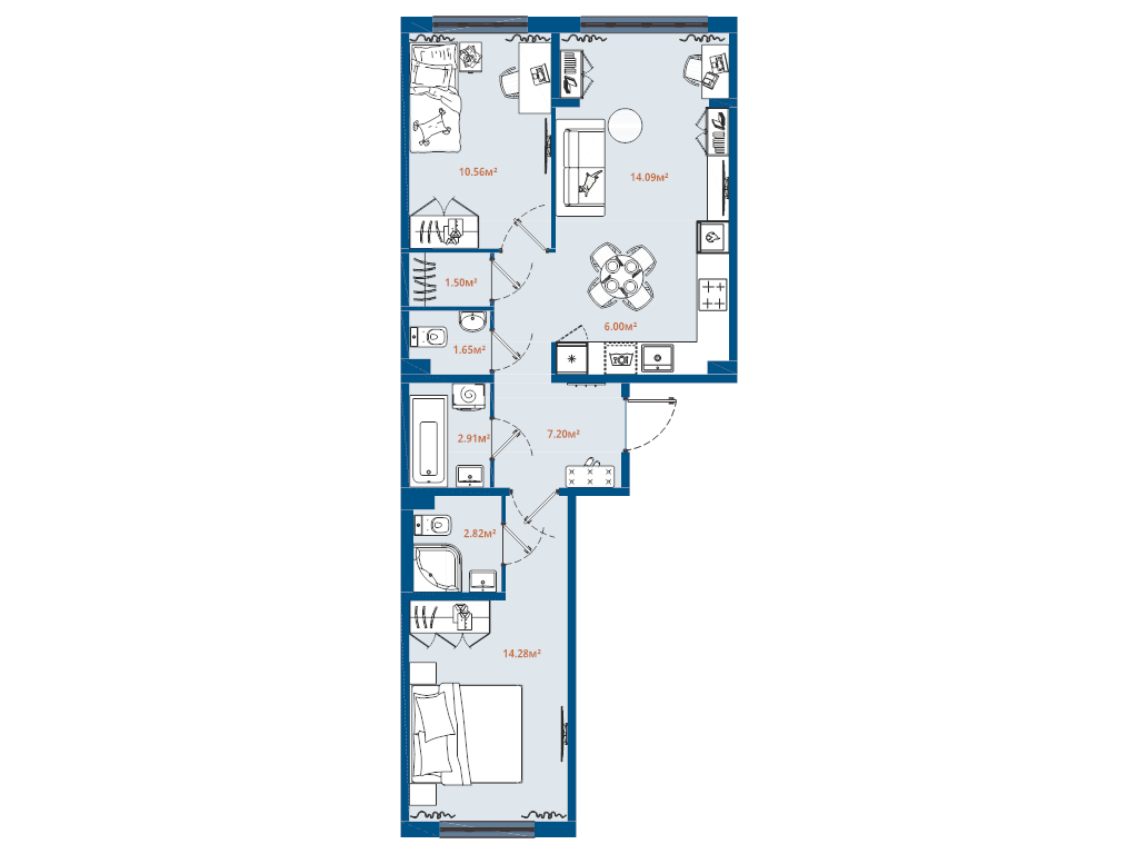 3 ккв (Евро) 61 м²