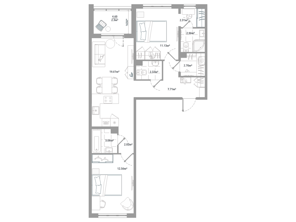 2 ккв 68,7 м²