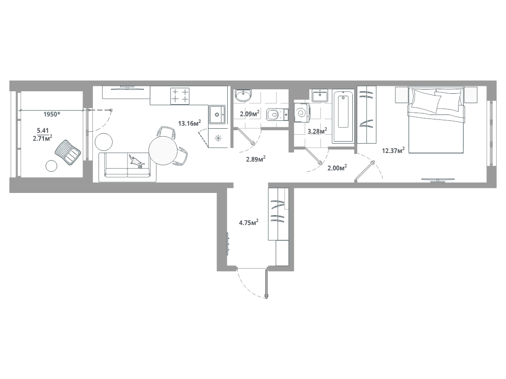 1 ккв 43,3 м²