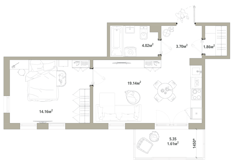 2 ккв (Евро) 44,5 м²