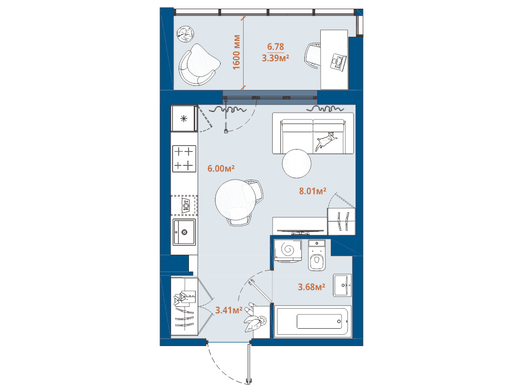 Студия 24,5 м²