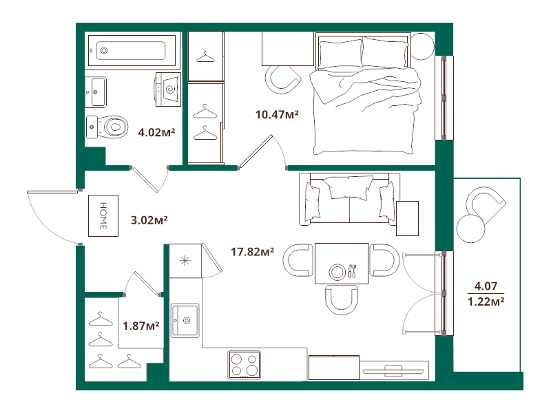 2 ккв (Евро) 38,4 м²