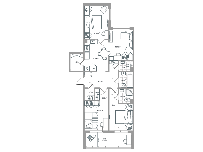 3 ккв 88,5 м²