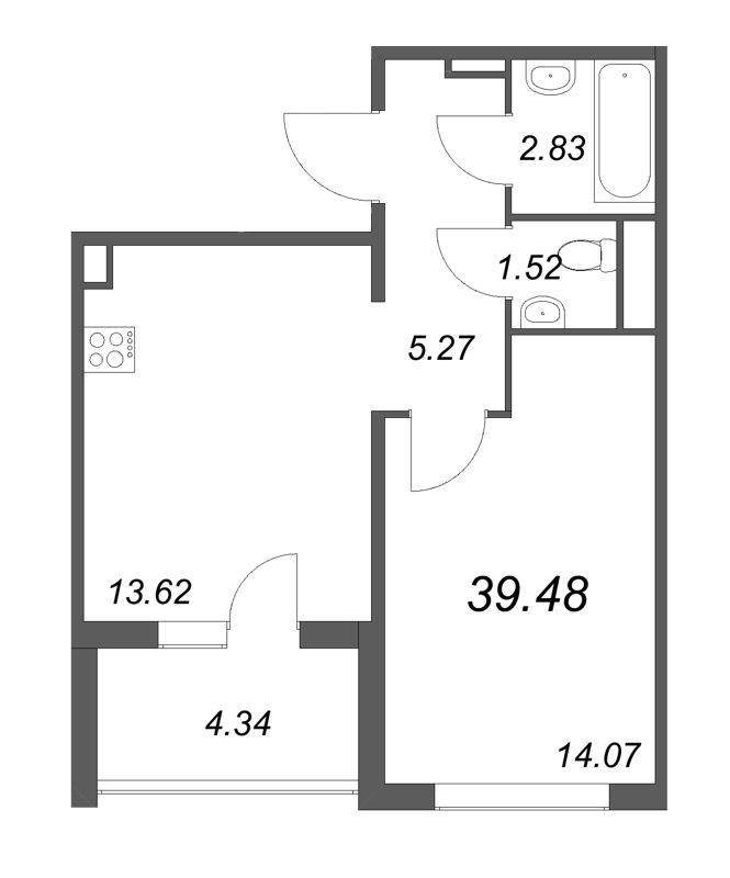 1 ккв 39,5 м²