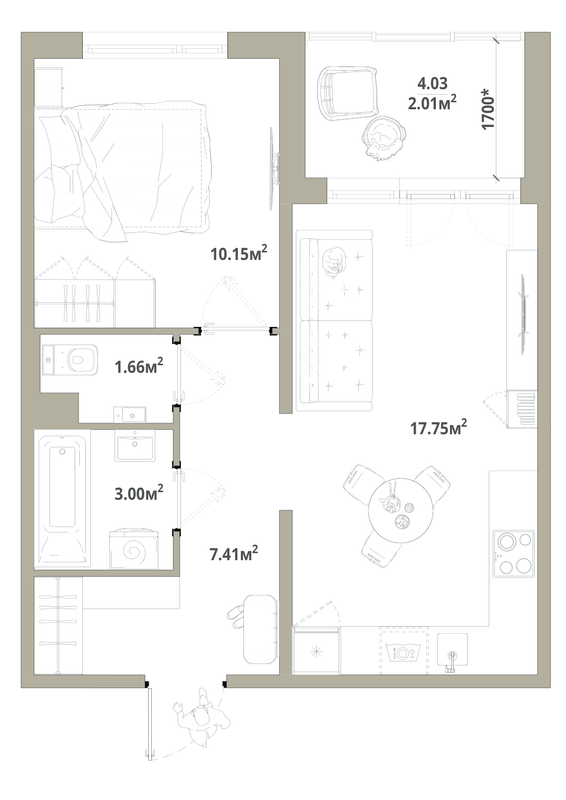 2 ккв (Евро) 42 м²