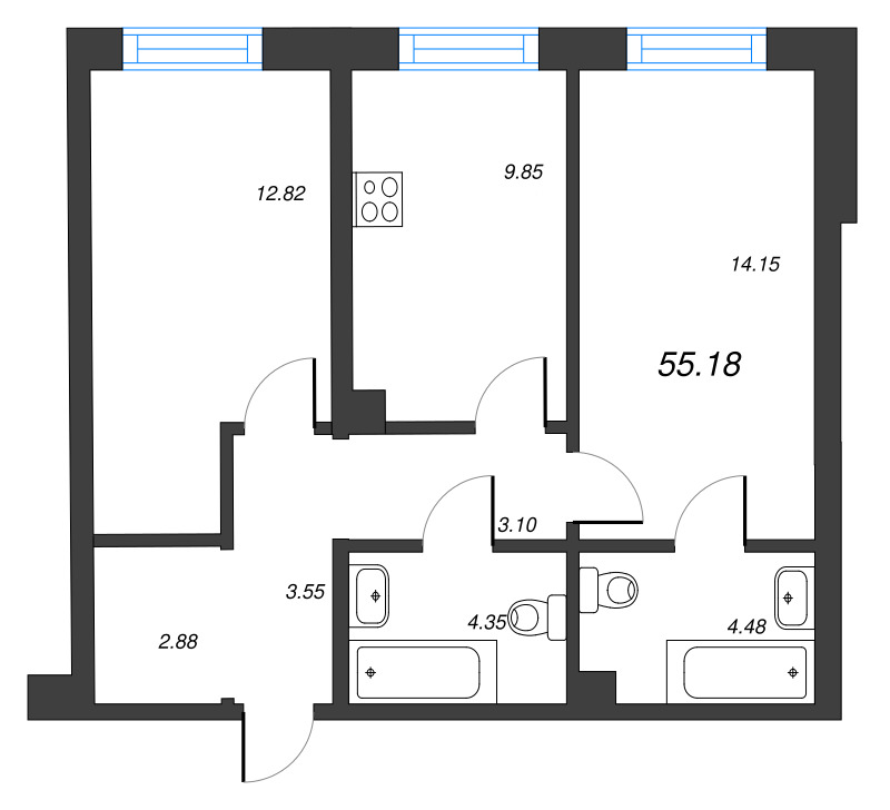 2 ккв 55,2 м²