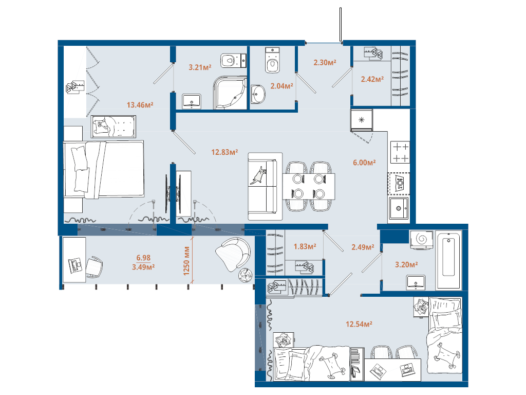 3 ккв (Евро) 65,8 м²